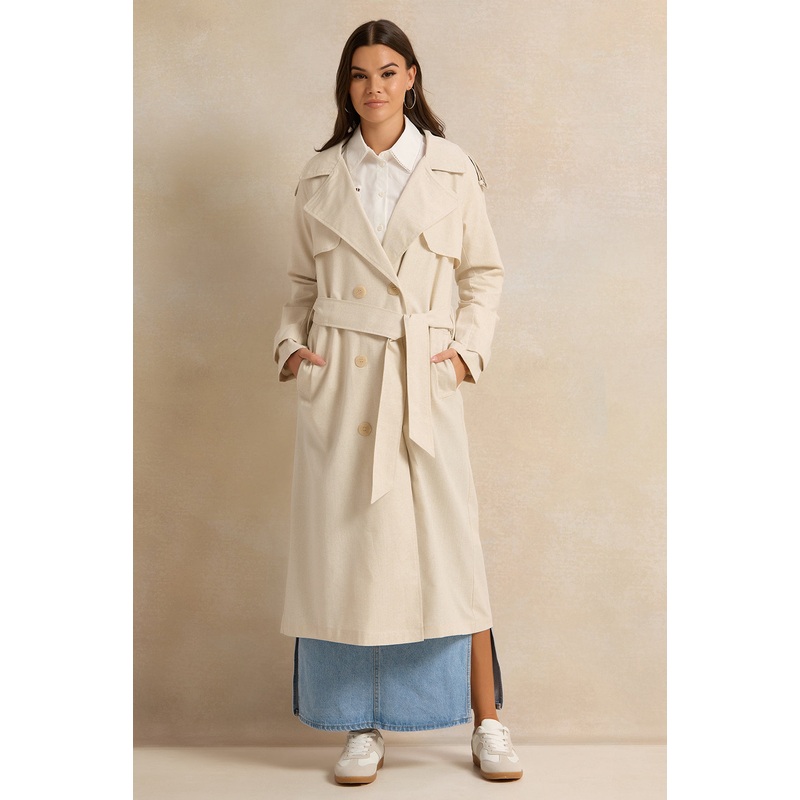 Women Beige Belted Trench Coat