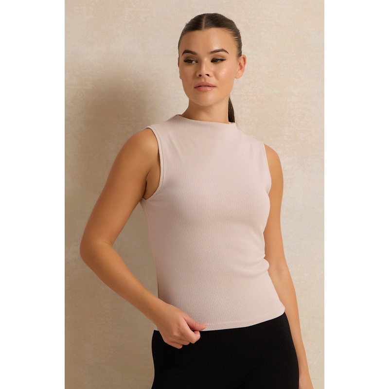 Women Beige Ribbed Active T-Shirt