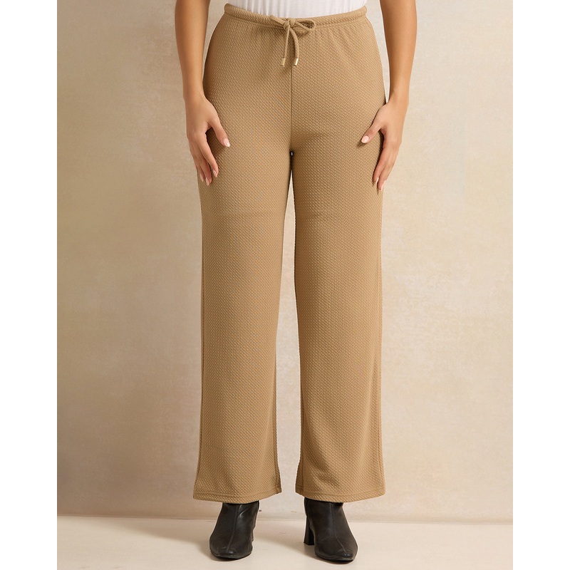 Women Beige Textured Pull-On Trousers