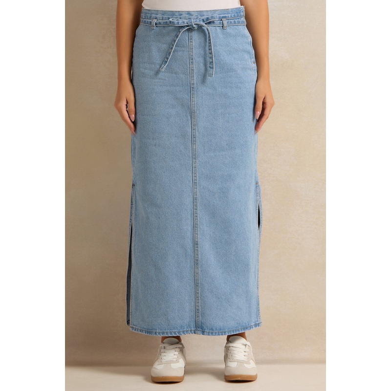Women Blue Denim Straight Skirt