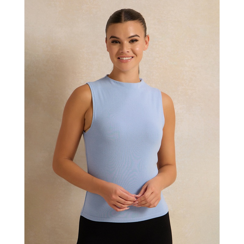 Women Blue Ribbed Active T-Shirt