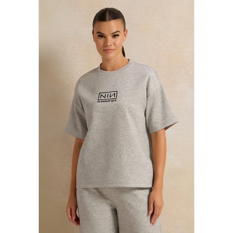 Women Grey Drop Shoulder Oversize T-Shirt