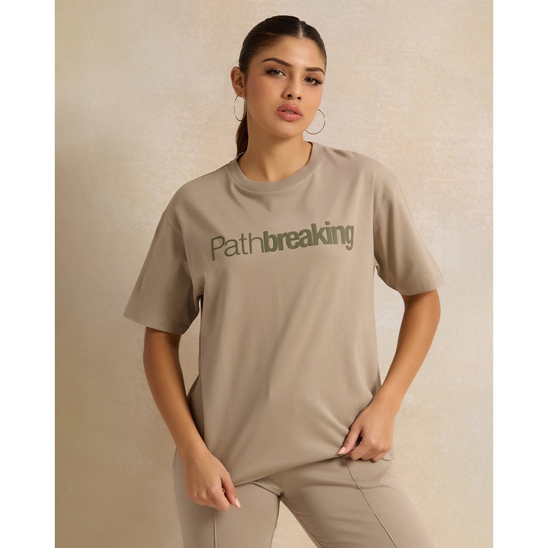 Women Grey Printed Oversize T-Shirt