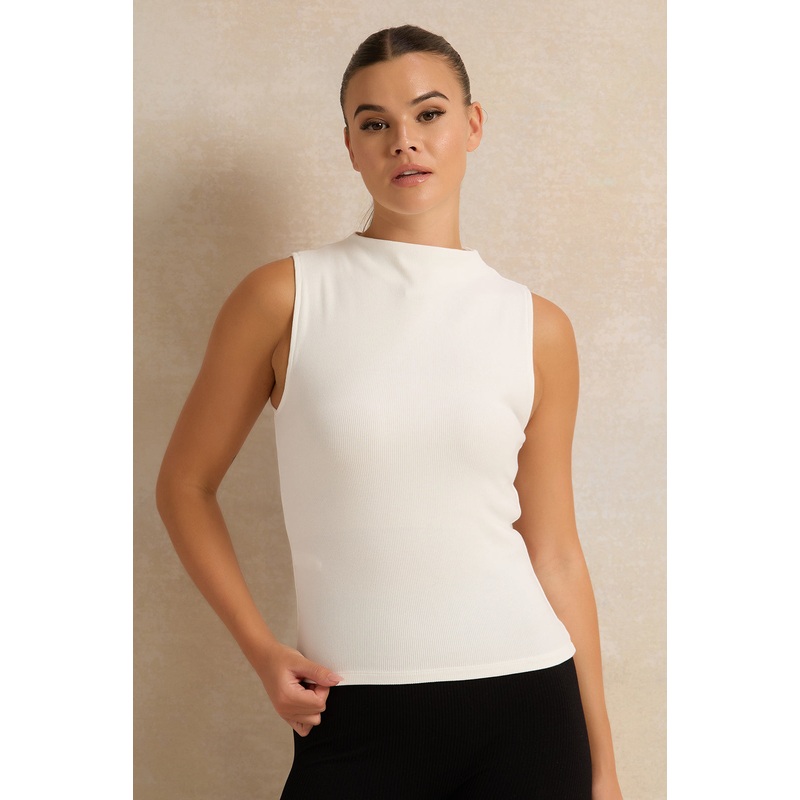Women Ivory Ribbed Active T-Shirt