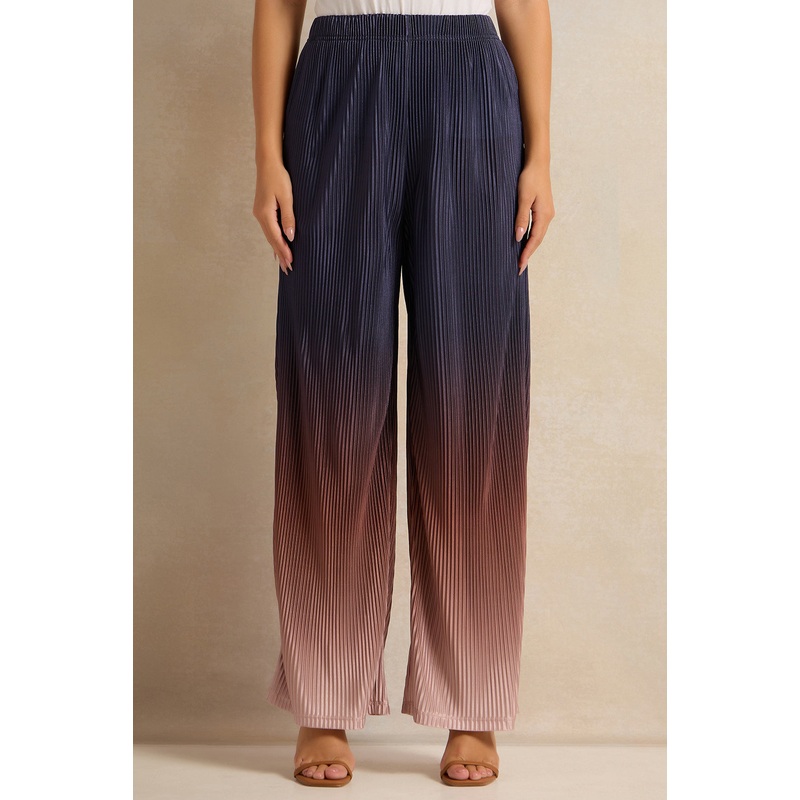 Women Multicolour Plisse Wide Leg Trousers