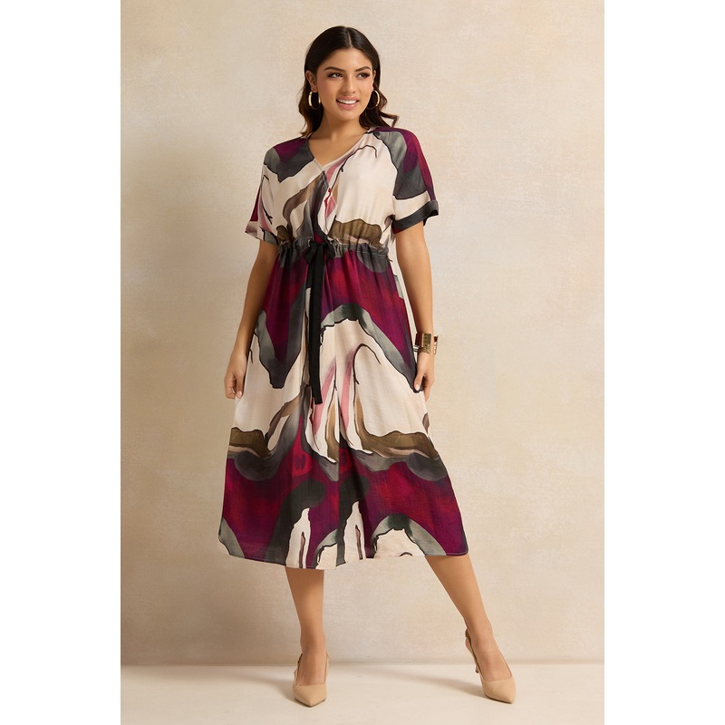 Women Multicolour Printed Belted Shirt Dress