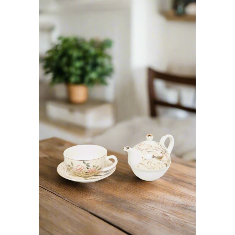 Cream Floral Printed Tea Set (3 Piece)