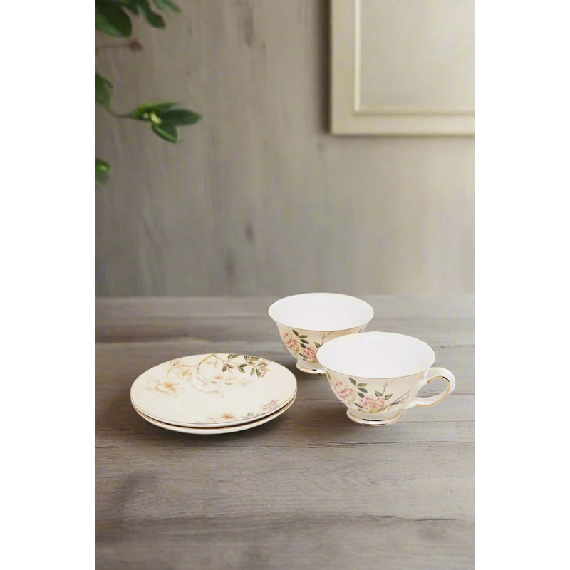 Cream Floral Printed Tea Set (4 Piece)