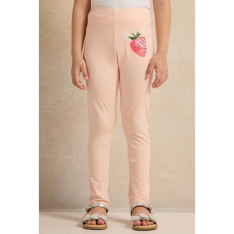 Girls Peach Placement Printed Leggings