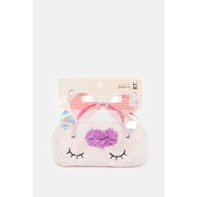 Girls Pink Cat Eye Sunglasses With Character Embellished Case