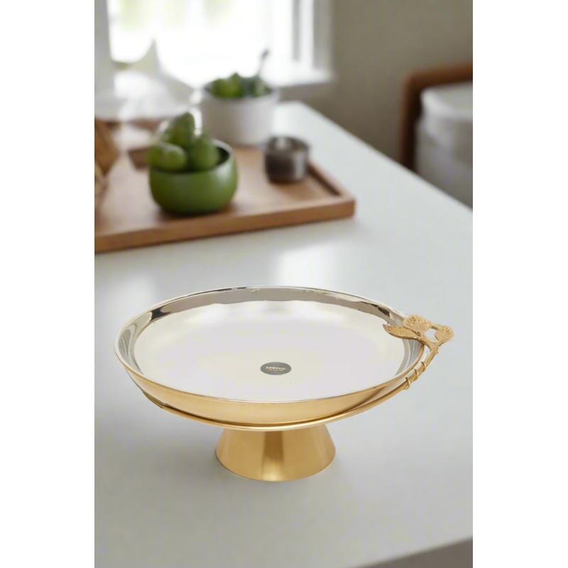 Gold Round Cake Stand With Brass Decoration