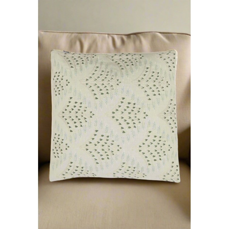 Green Leaves Embroidered Cushion