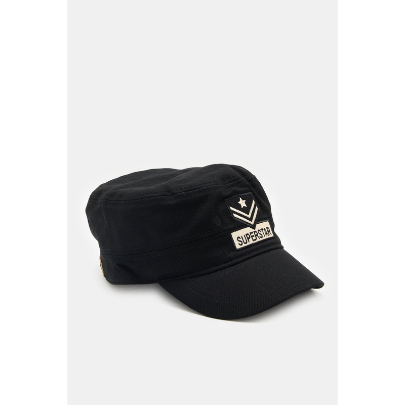 Men Black Embroidered Cap