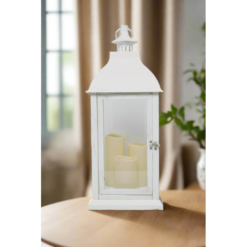 White Lantern With Led Candle
