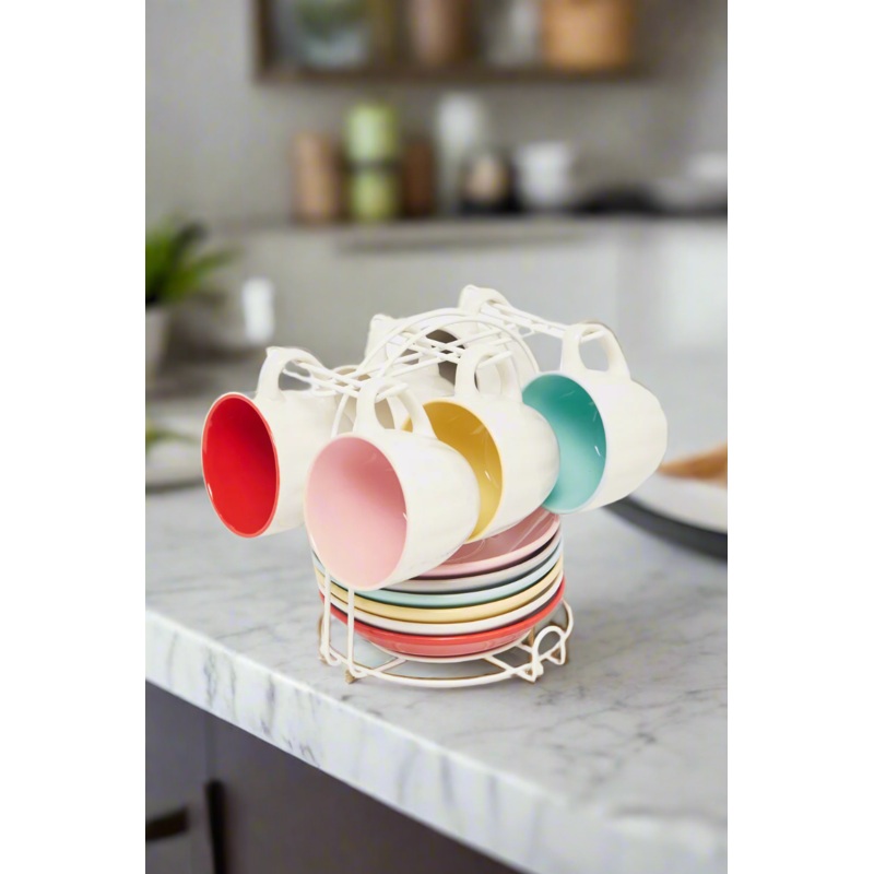 Whtie Tea Set With Stand (13 Piece)