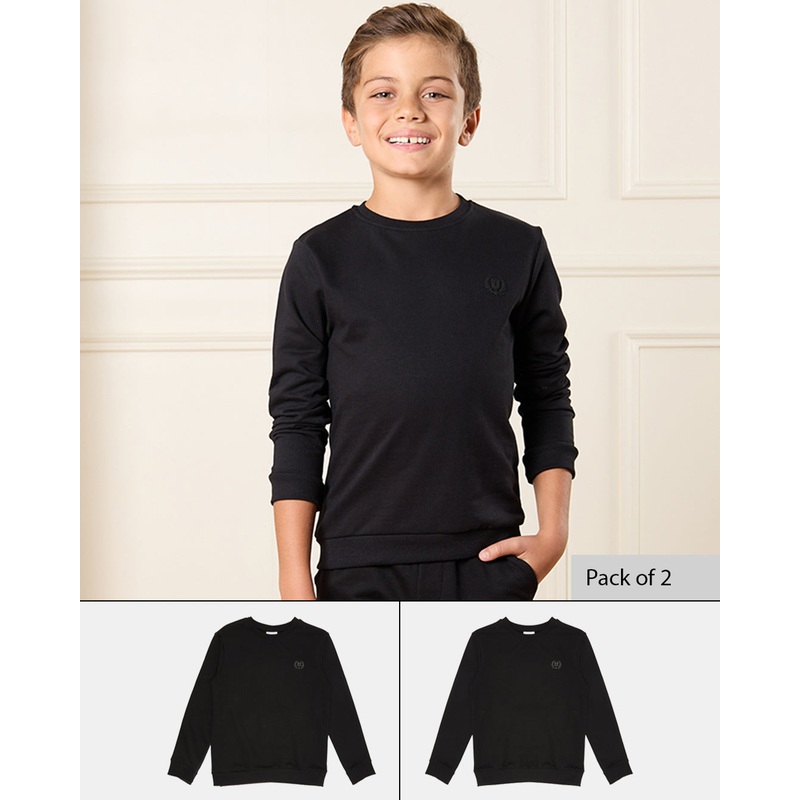 Boys Black Solid Sweatshirt Set (Pack of 2)