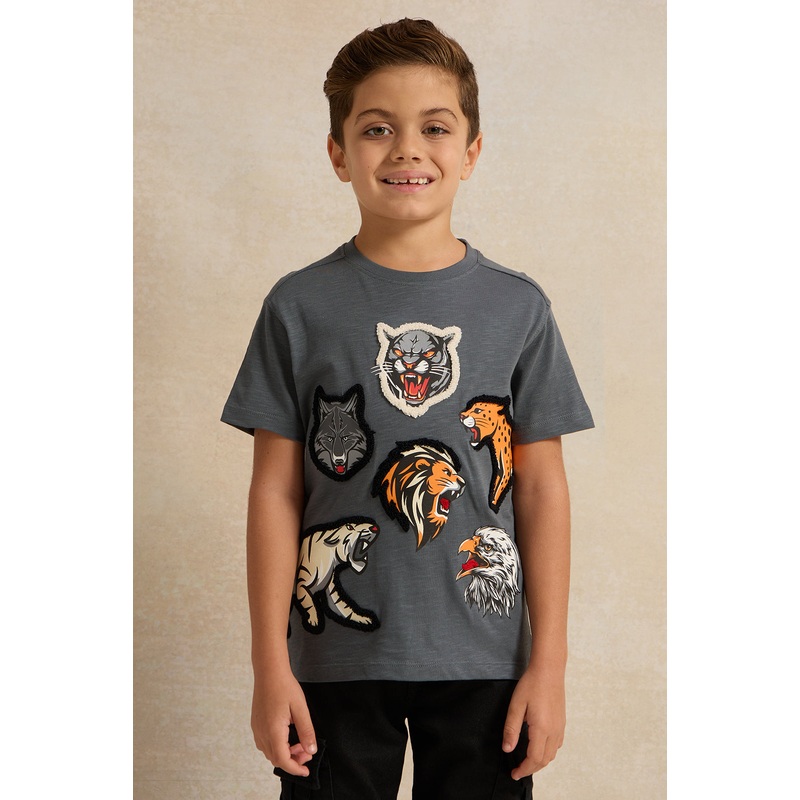 Boys Charcoal Embroidered T-Shirt