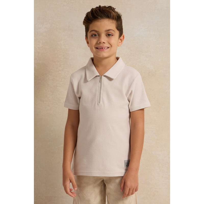 Boys Grey Polo Shirt With Zipper