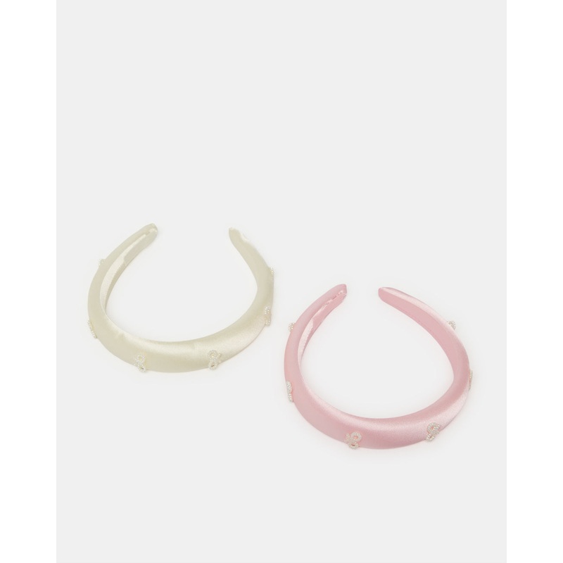 Girls Pink And White Embellished Headband Set (Pack of 2)