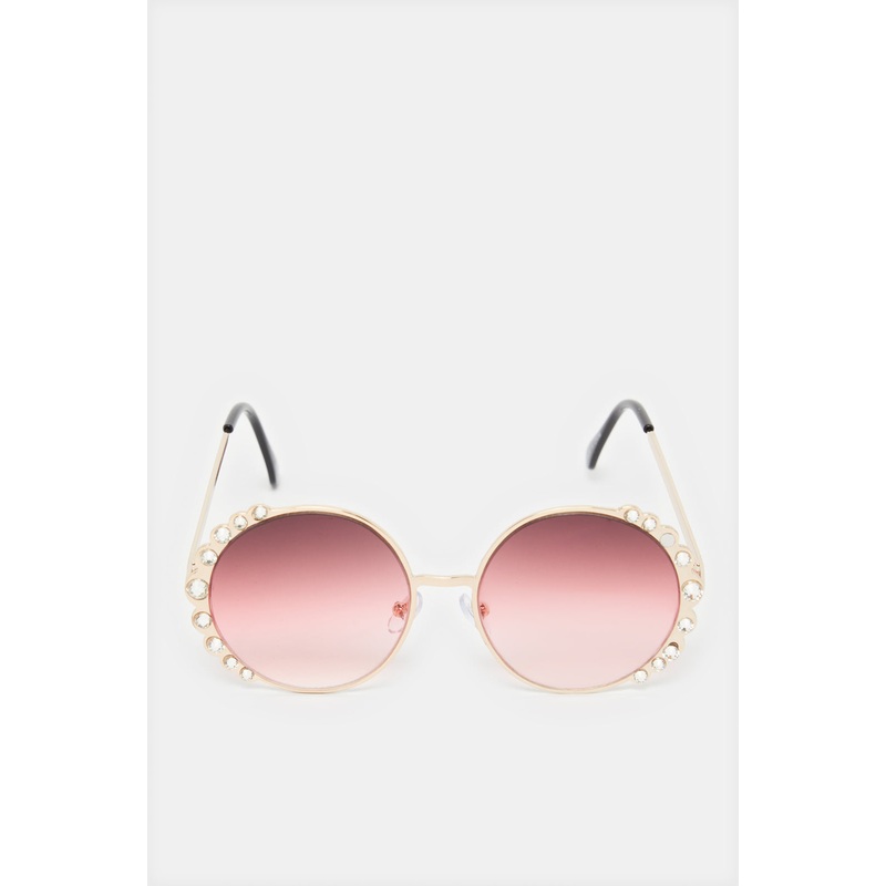 Girls Pink Round Embellished Sunglasses