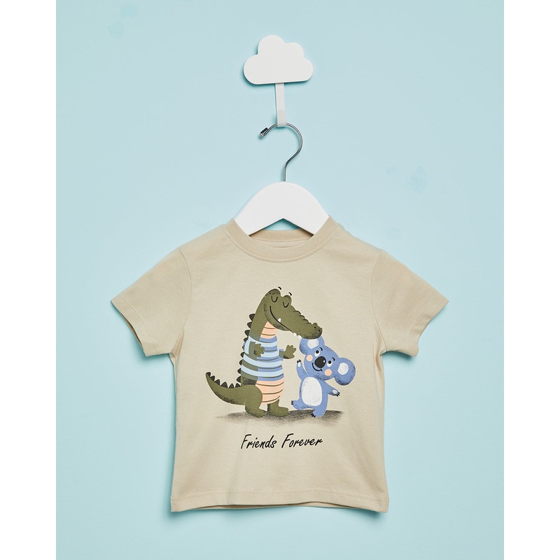 Infant Boys Beige Dino Print T-Shirt