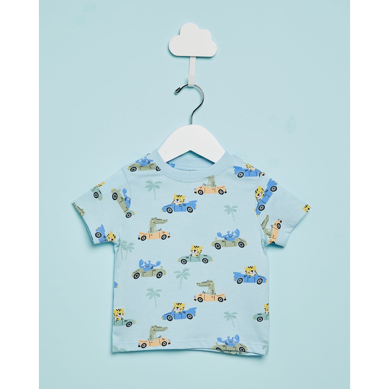 Infant Boys Blue Car Printed T-Shirt