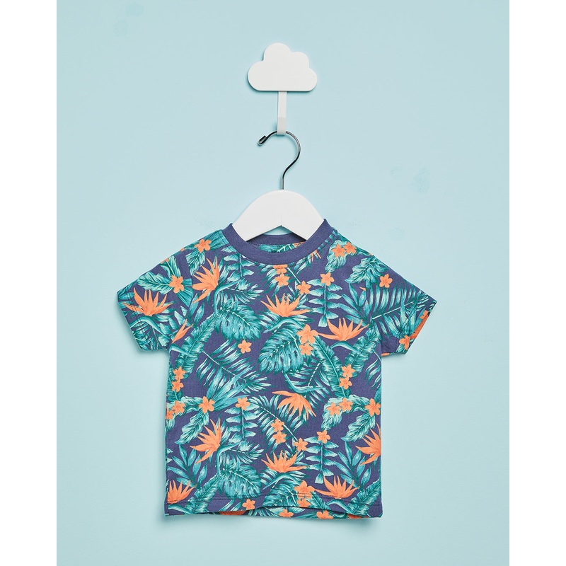 Infant Boys Navy Beach Resort Print T-Shirt