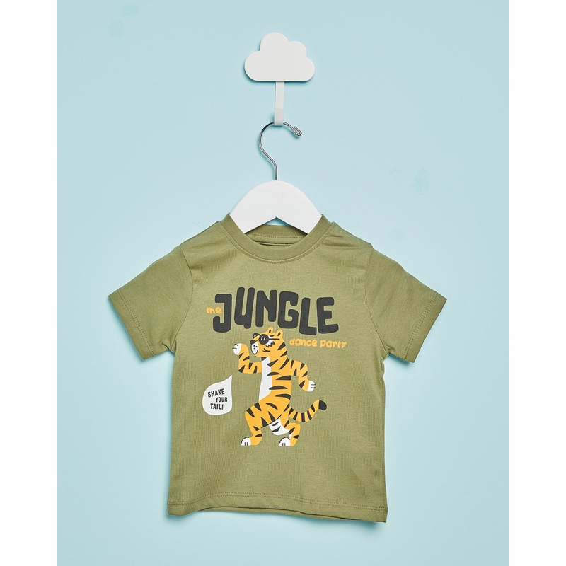 Infant Boys Olive Tiger Print T-Shirt