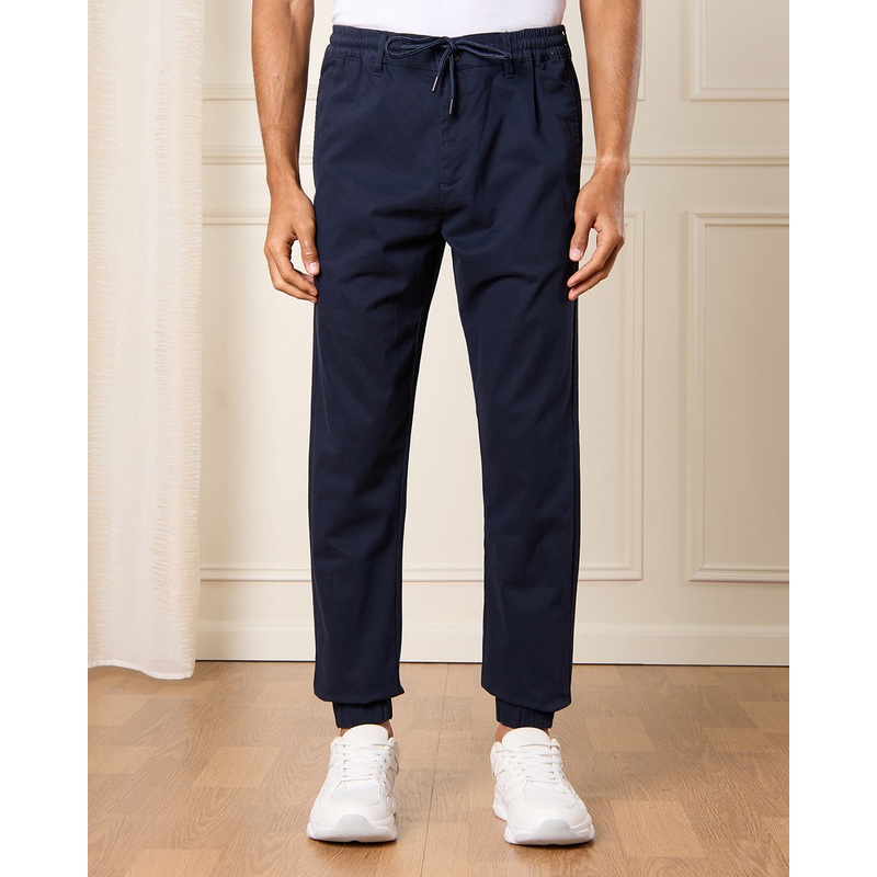 Men Navy Satin Slim Fit Jogger