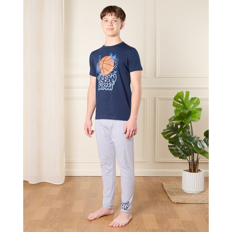 Senior Boys Navy Urban Street Print Pyjama Set (2 Piece)
