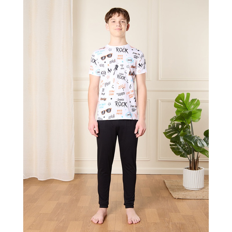 Senior Boys White And Black Pyjama Set (2 Piece)