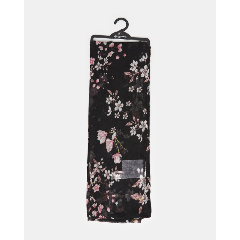 Women Black Floral Print Scarf