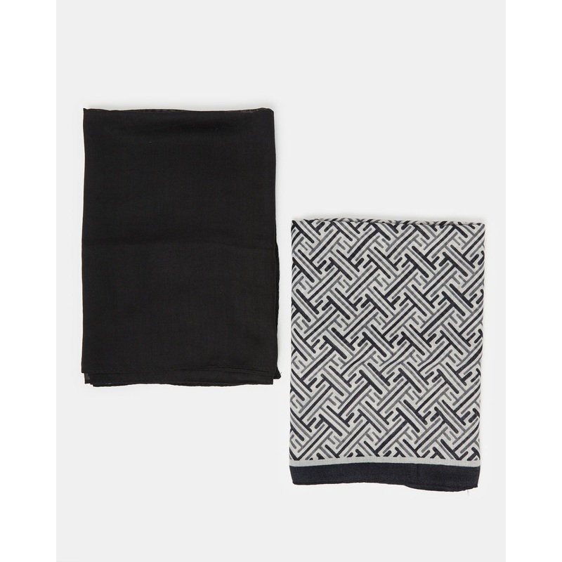 Women Black Print Scarf Set (Pack of 2)