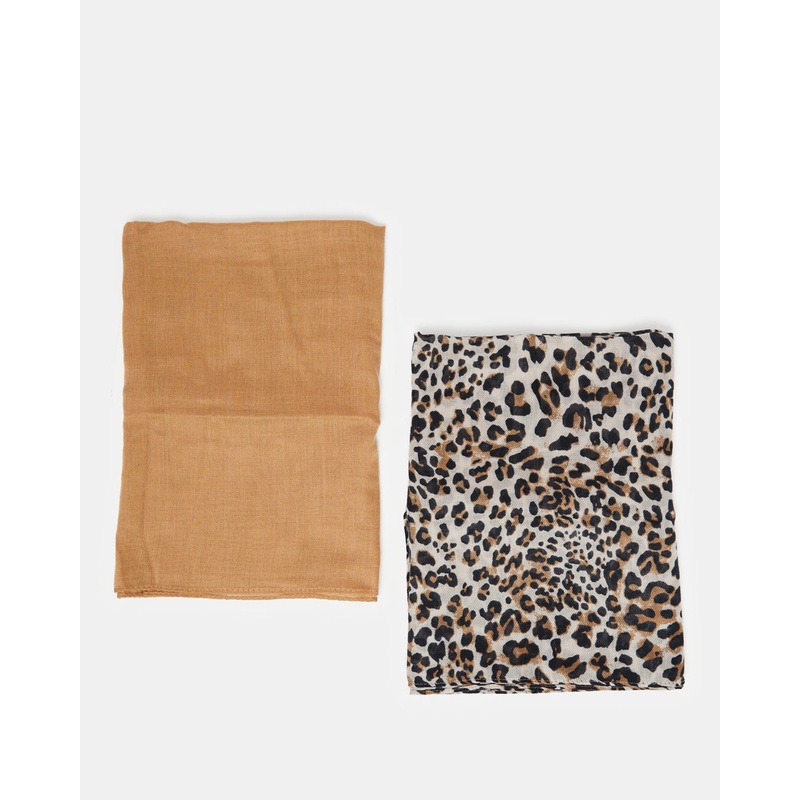Women Brown Print Scarf Set (Pack of 2)