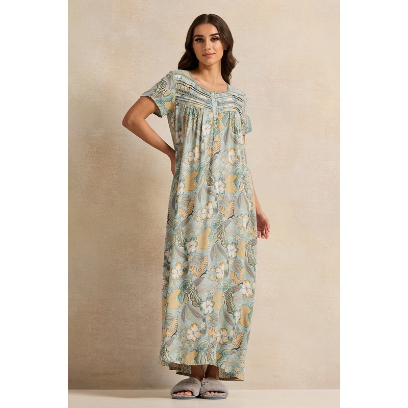 Women Green Forest Printed Nightgown