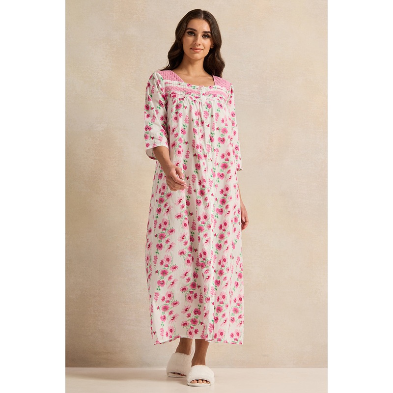Women Pink Printed Raglan Nightgown