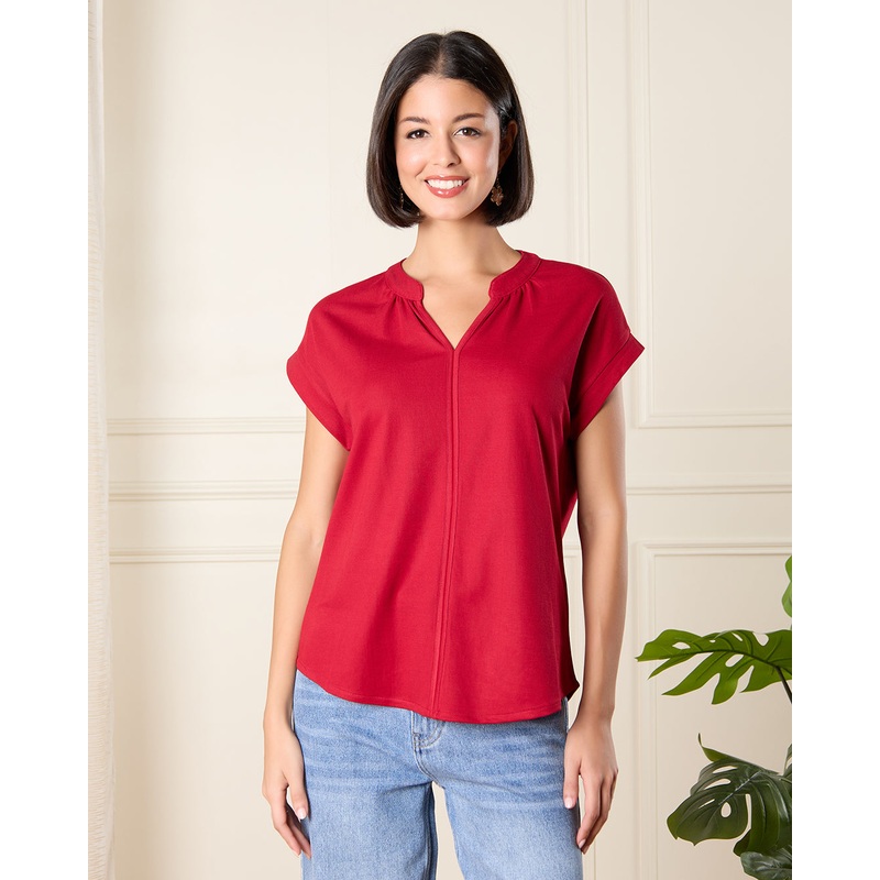 Women Red Tie Front Sleeveless Top
