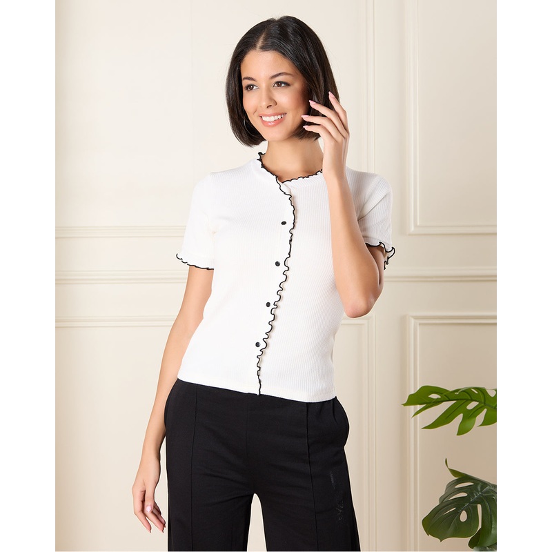 Women White Embroidered Flutter Sleeves Top