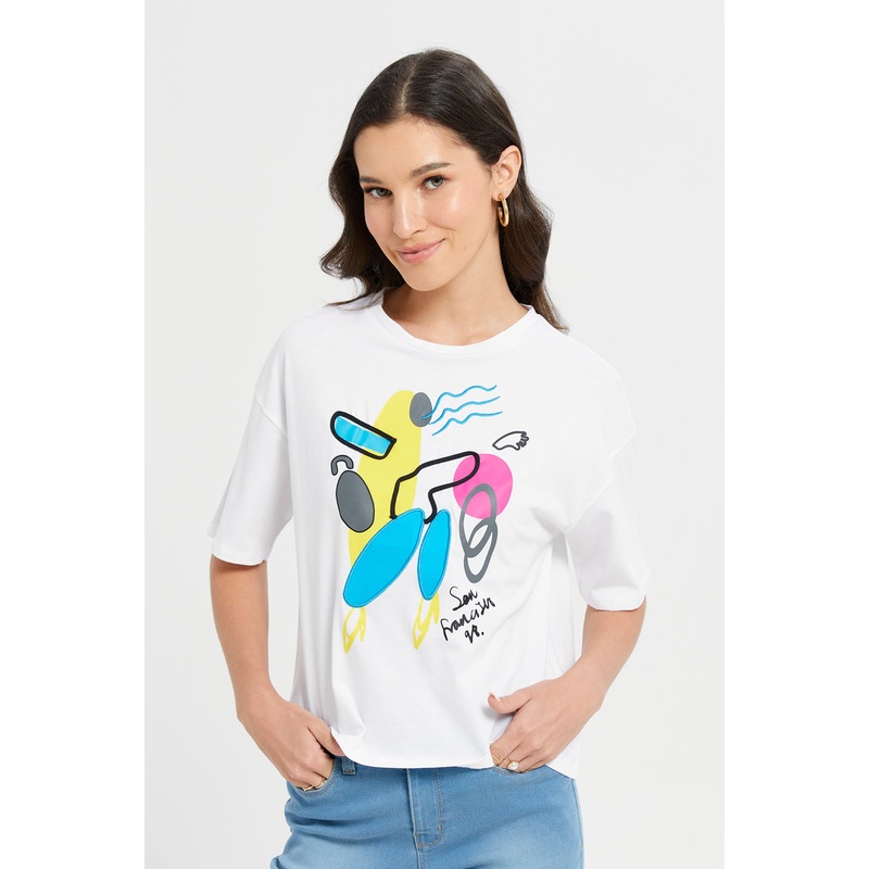 Women White Placement Print T-Shirt