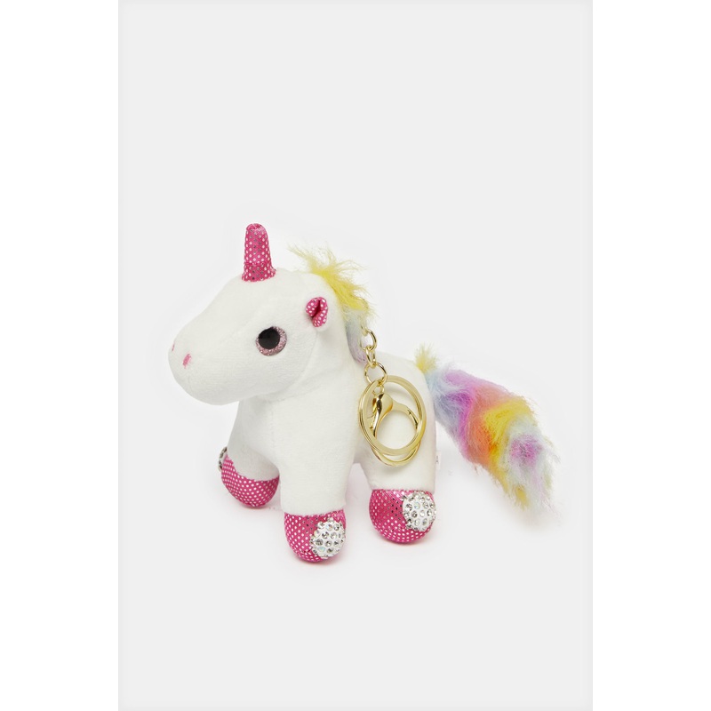 Women White Unicorn Embellished Key Ring