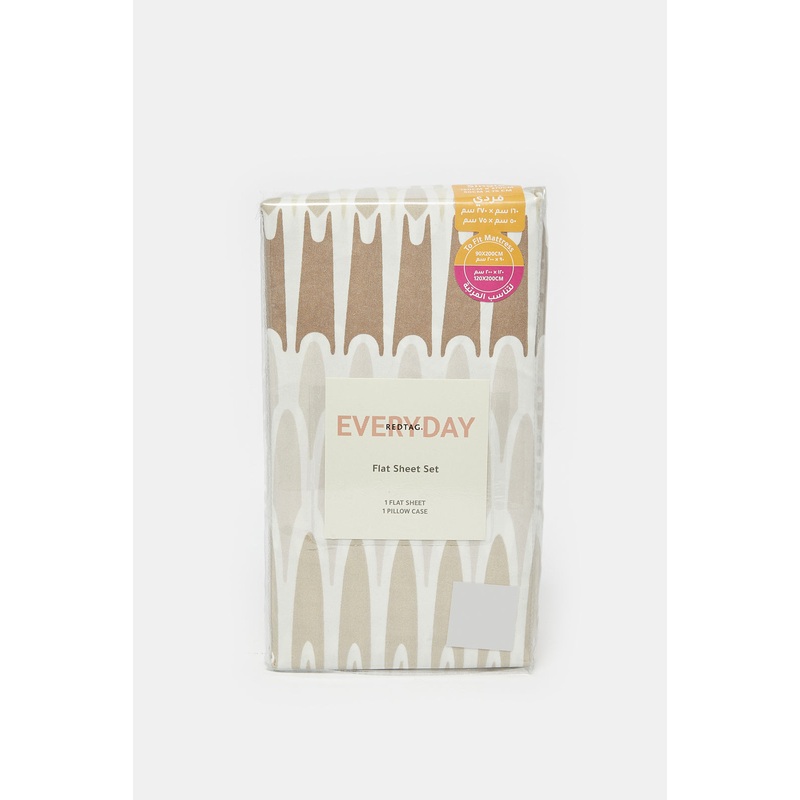 Beige Geometric Printed Flat Sheet (Single Size)