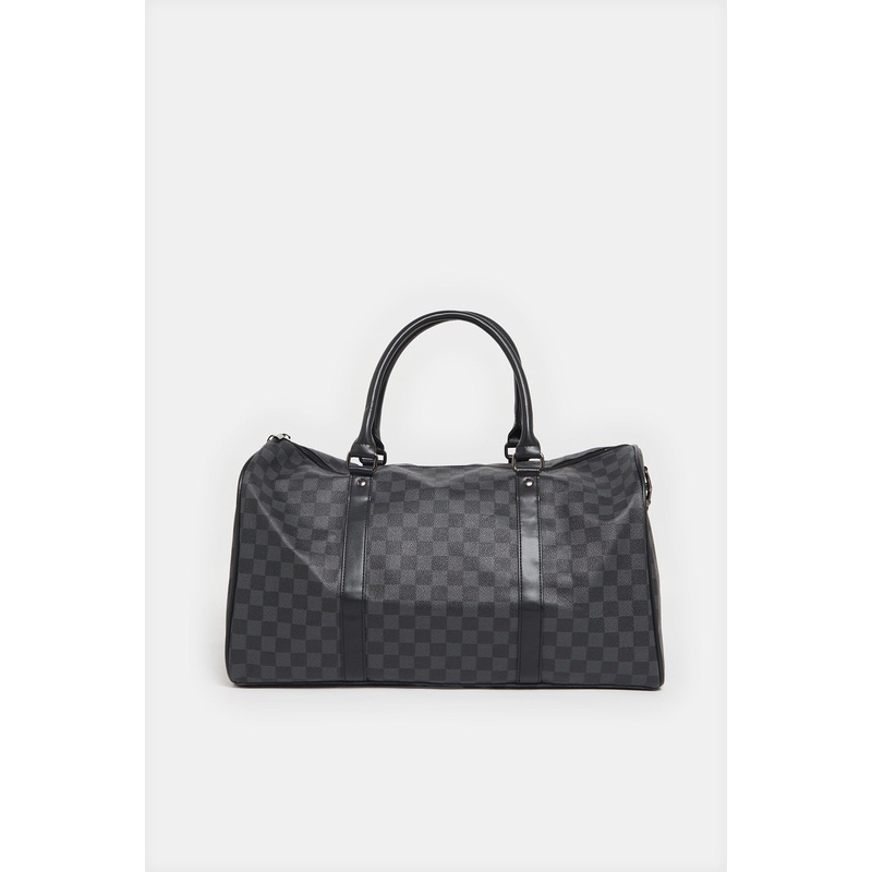 Black And Grey Checkered Duffle Bag