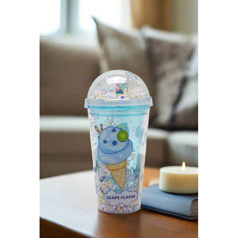 Blue Printed Glass Cup  (450ml)