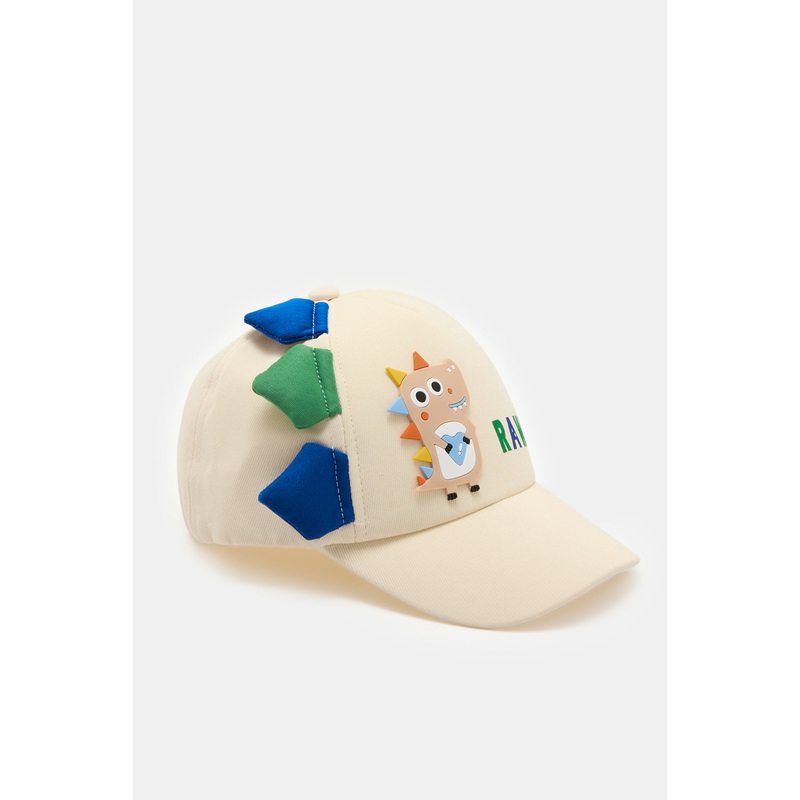 Boys Beige Dino Embellished Cap