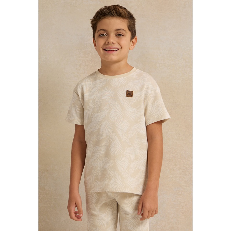 Boys Beige Jacquard T-shirt|2-3 Years|3-4 Years|4-5 Years|5-6 Years|6-7 Years|7-8 Years