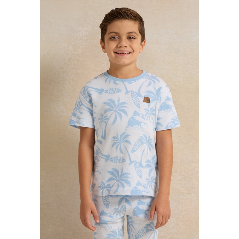 Boys Blue Jacquard T-shirt|2-3 Years|3-4 Years|4-5 Years|5-6 Years|6-7 Years|7-8 Years