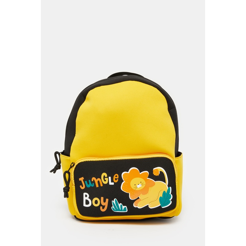 Boys Yellow And Black Character Printed Backpack
