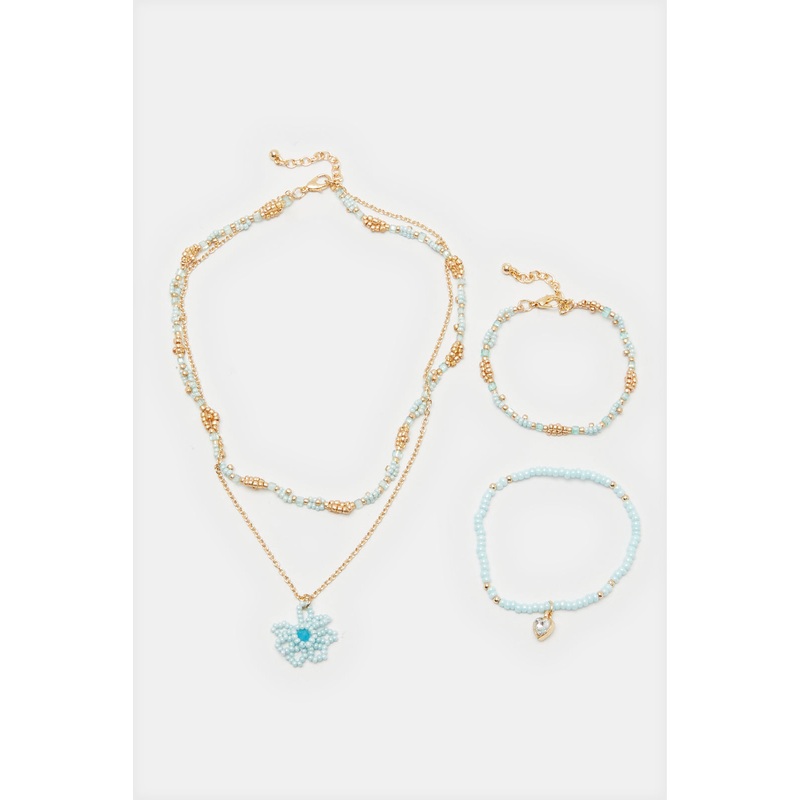 Girls Gold Necklace & Bracelet Set (3 Piece)