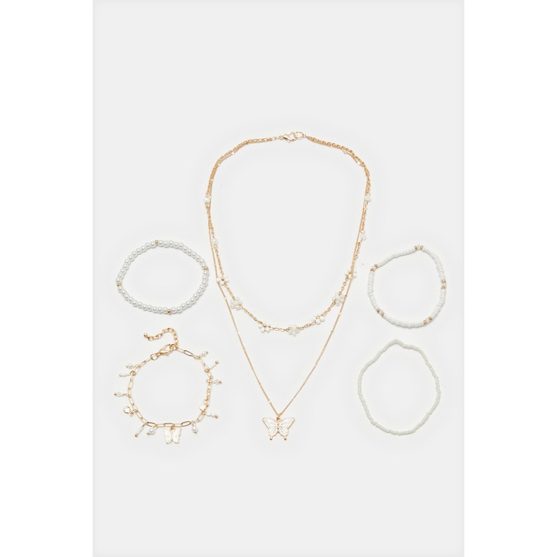 Girls Gold Necklace & Bracelet Set (5 Piece)