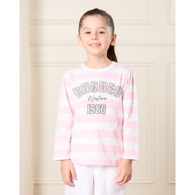 Girls Ivory And Pink Striped T-Shirt